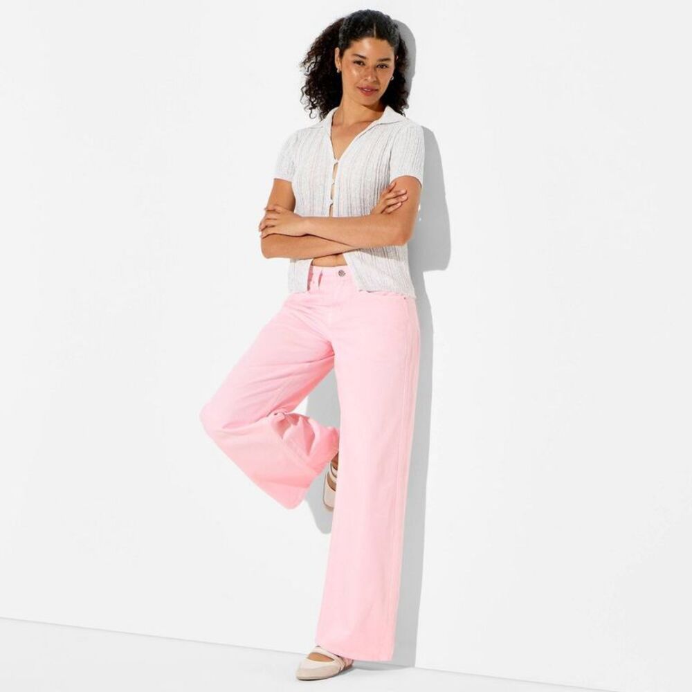 Women's Ultra Low-Rise Baggy Jeans - Wild Fable Light Pink 4